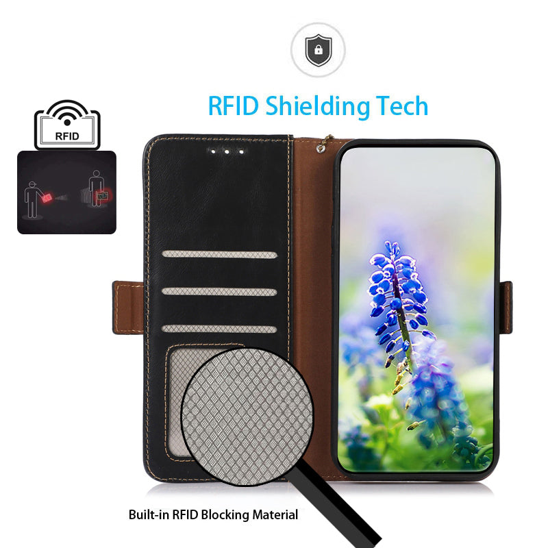 For Xiaomi Redmi Note 13R Pro 5G Genuine Cow Leather Case RFID Blocking Wallet Cover - Black For Xiaomi Redmi Note 13R Pro 5G Genuine Cow Leather Case RFID Blocking Wallet Cover - Black